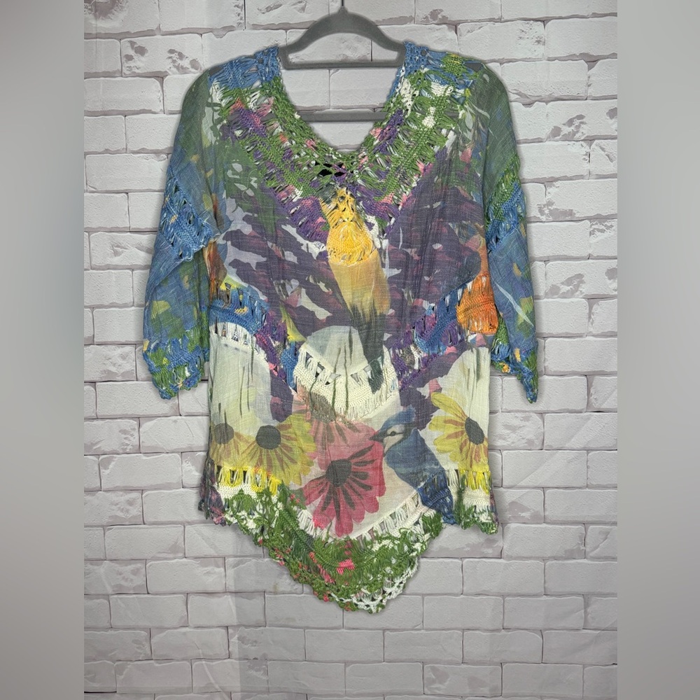 ✨ RAIN Boho Crochet Floral Tunic Top / Free-Spirited Style /‎ Size Med